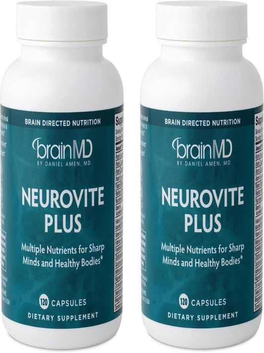 BRAINMD Dr Amen NeuroVite Plus - 120 Capsules, Pack of 2 - Multivitamin & Mineral Supplement - Enhanced with Phytonutrients, Enzymes & Whole Foods - Gluten Free - 60 Total Servings Nirvana Guru