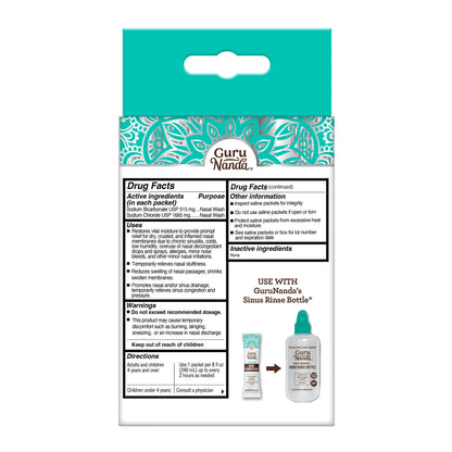 GuruNanda PreMixed Saline Packets for Nasal Rinse (120 Count), All Natural Sinus Rinse Packets to Help with Allergies & Congestion Relief, 0.08oz Each Nirvana Guru