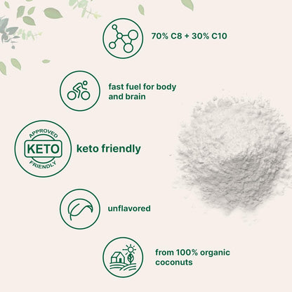 Organic MCT Oil Powder with Prebiotic Fiber,1 Pound(16 Ounce), Fast Fuel for Body and Brain, C8 MCT Oil for Coffee Creamer, No GMOs, Keto Diet, Vegan