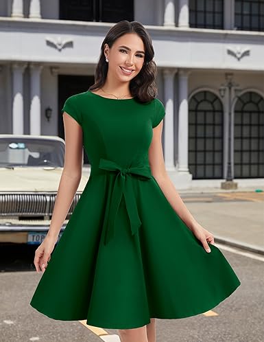 Dressystar Women's Vintage Cap Sleeve A Line Cocktail Party Dress 1950s Retro Rockabilly Prom Swing Dresses nirvanaguru