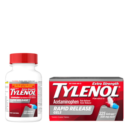 Tylenol Extra Strength Acetaminophen Rapid Release Gels, Extra Strength Pain Reliever & Fever Reducer, Gelcaps with Laser-Drilled Holes, 500 mg Acetaminophen, 100 ct