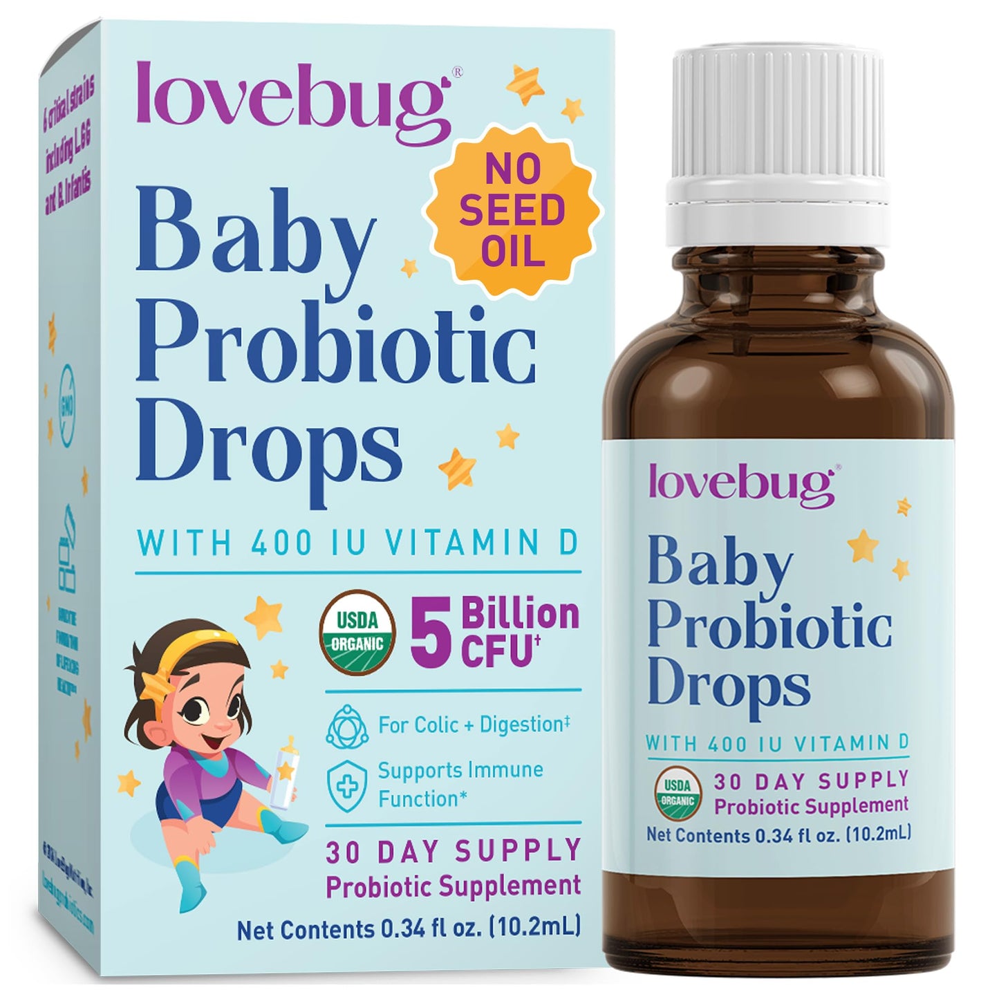 Lovebug Award Winning USDA Organic Probiotic for Infants & Babies | Helps with Colic, Reflux, Diarrhea, Constipation & Gas | Multi-Strain 5 Billion CFU | Liquid Drops | Ages 0-24 Months Nirvana Guru