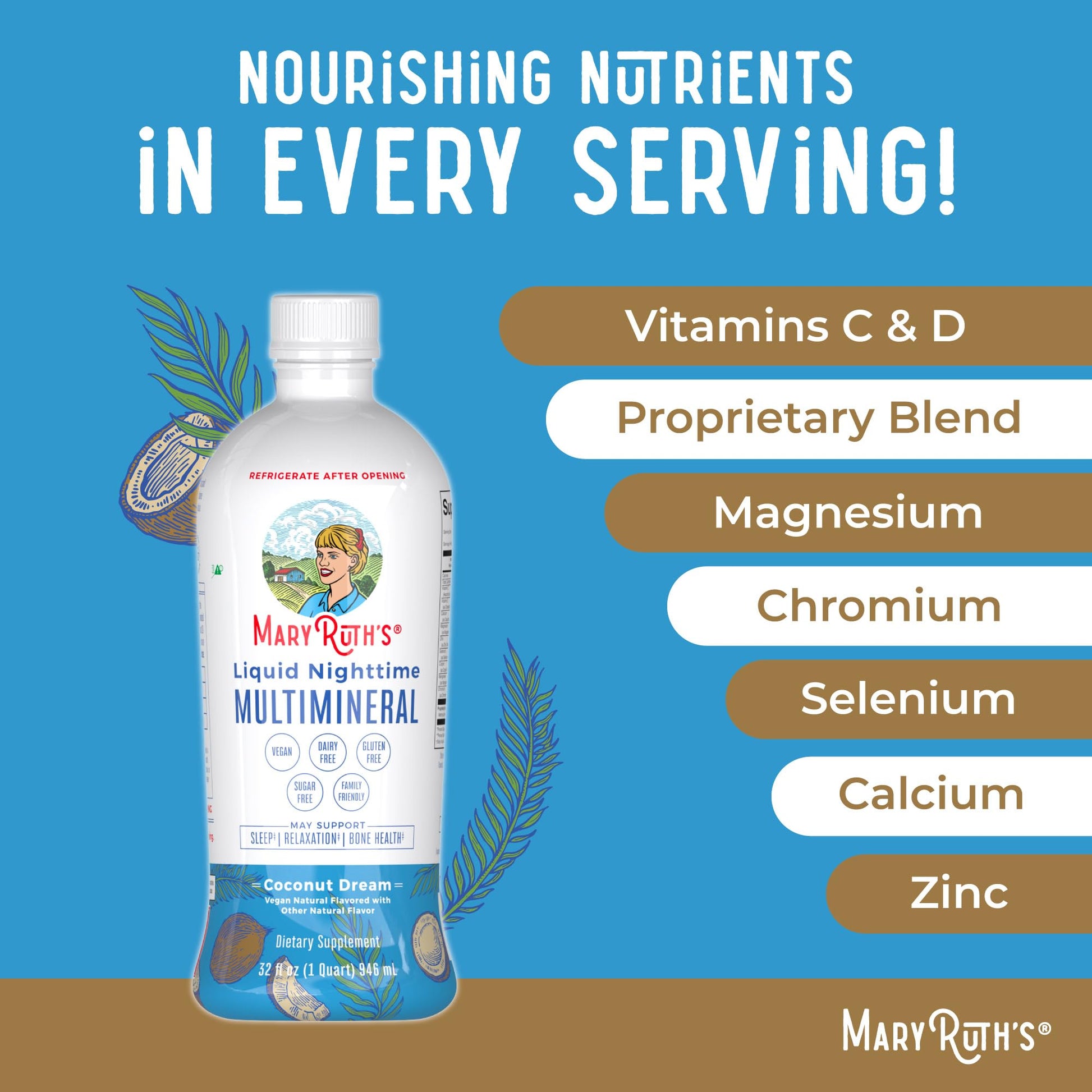 MaryRuth's Liquid Nighttime Multimineral | NO Melatonin | Bedtime Routine | Magnesium Citrate | Calcium | Zinc | Vitamin D3| Available in 4 Flavors | Vegan | Sugar Free | Gluten Free | 32 Oz - Nirvana Guru