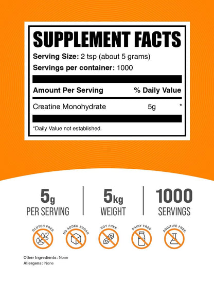 BulkSupplements.com Creatine Monohydrate Powder - Creatine Supplement, Micronized Creatine, Creatine Powder - Unflavored & Gluten Free, 5g (5000mg) per Servings, 500g (1.1 lbs) (Pack of 1)