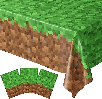 Blue Orchards Pixel Miner Table Cover (Pack of 3) - 54"x108" XL - Gamer Party Supplies, Mining Craft Party Decorations nirvanaguru