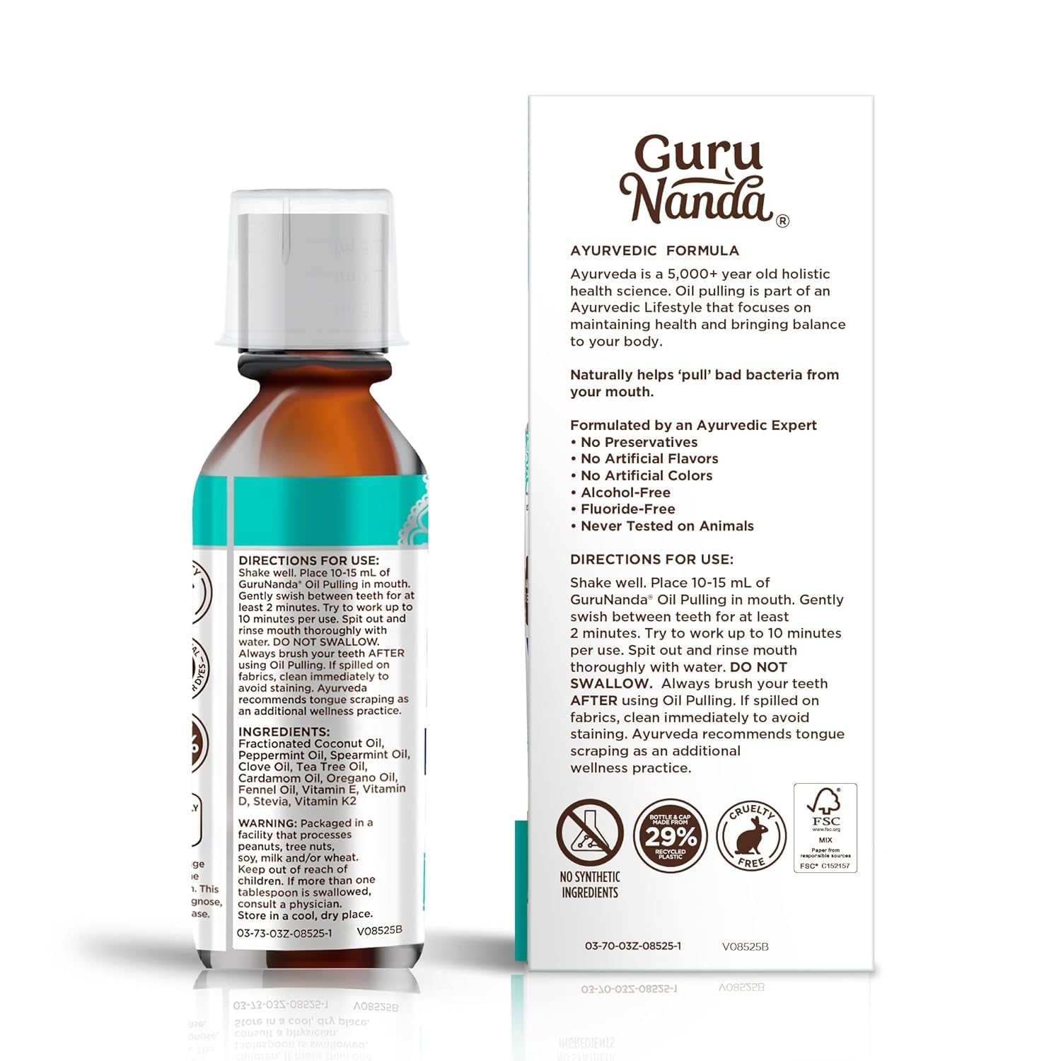 GuruNanda Travel Size CocoMint Oil Pulling Mouthwash, 7 Essential Oils & Vitamins, Promotes Fresh Breath & Happy Gums, No Alcohol & Fluoride, 3 oz Nirvana Guru