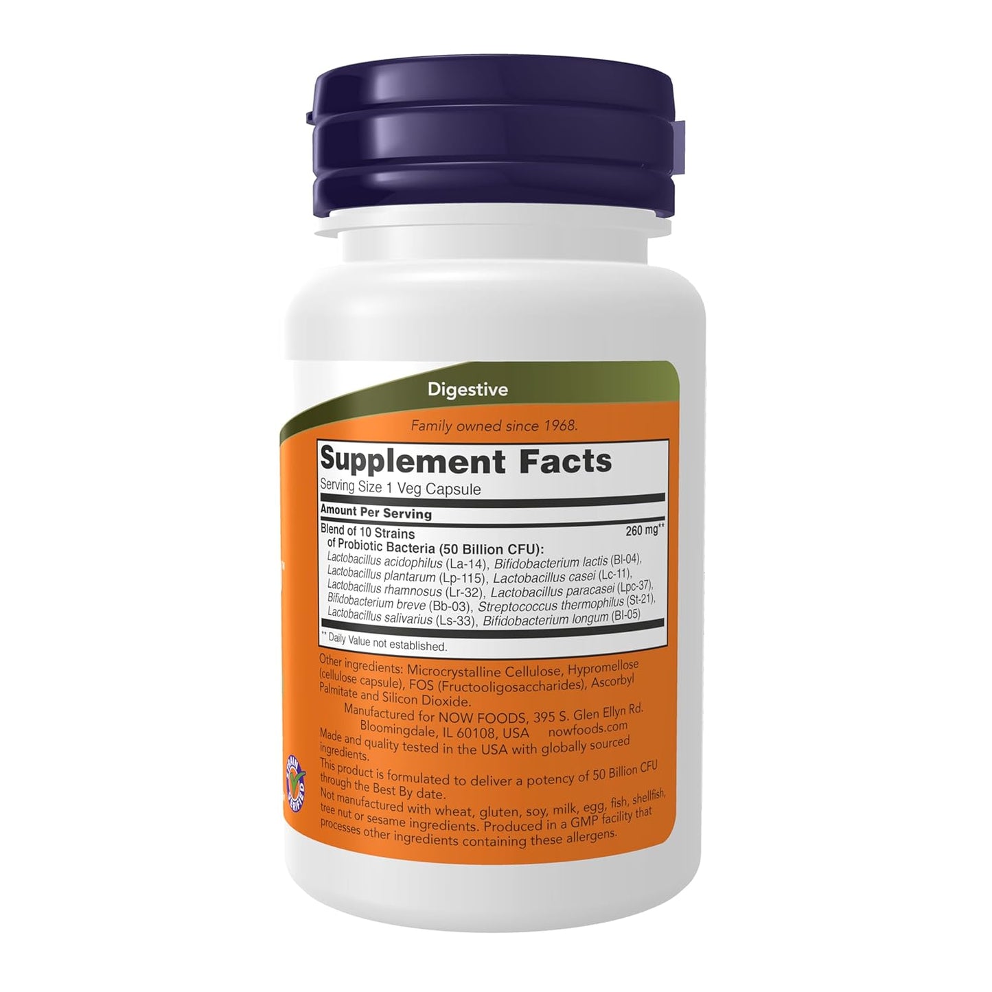 NOW Foods Supplements, Probiotic-10™, 50 Billion, with 10 Probiotic Strains, Strain Verified, 50 Veg Capsules - Nirvana Guru