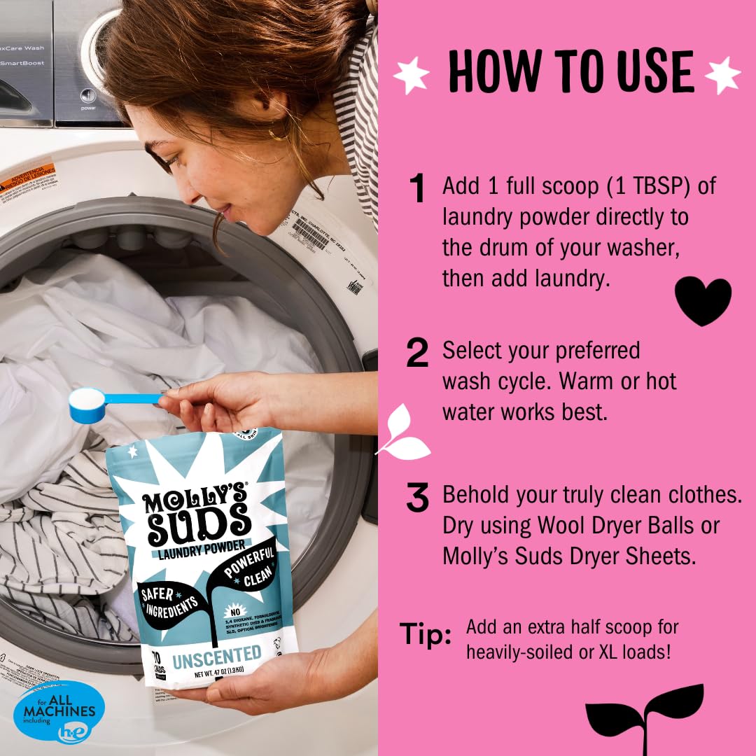 Molly's Suds Super Powder Detergent | Extra Strength Laundry Soap, Stain Fighting | Sensitive Skin | Simple, Effective Ingredients | 60 Loads - Lavender