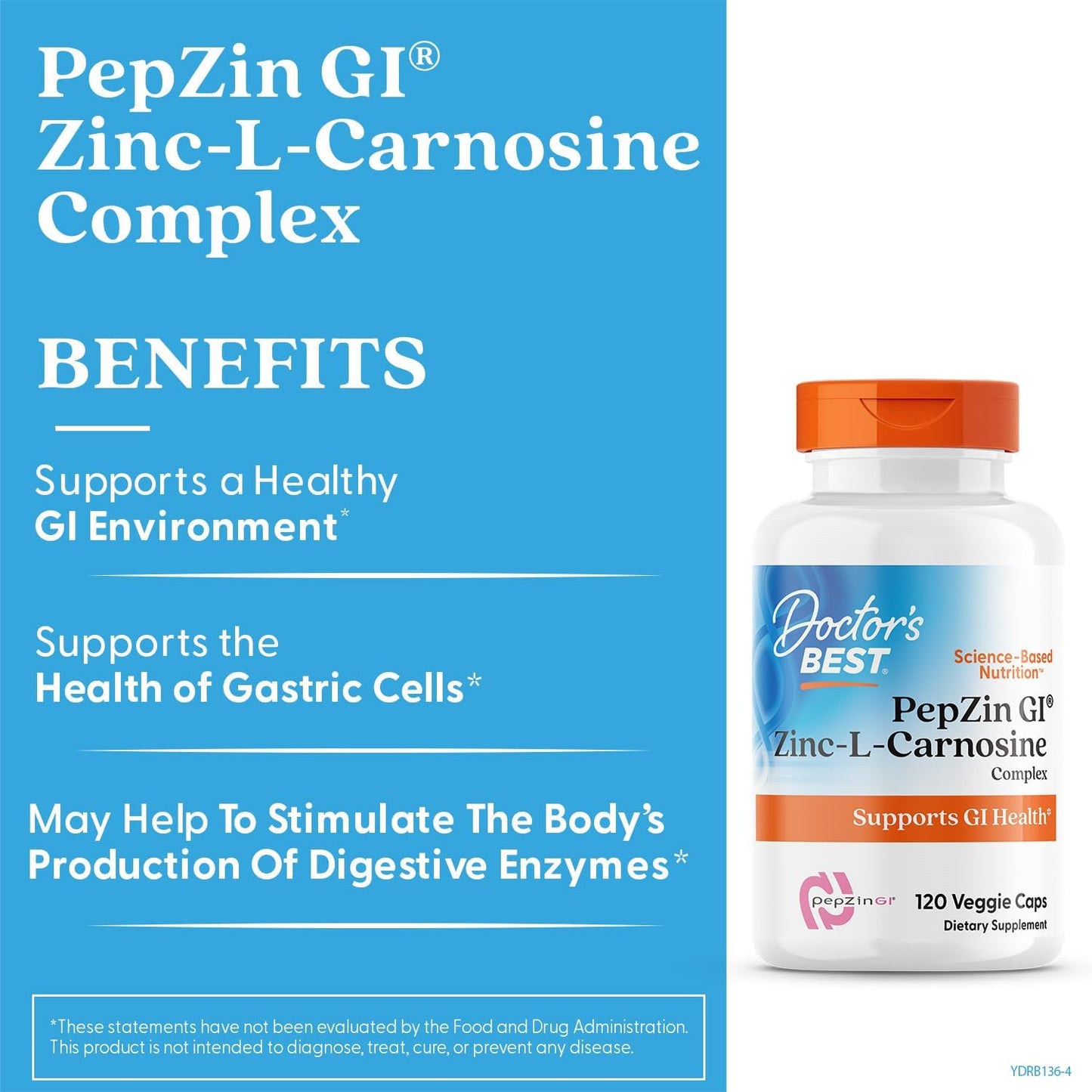 Doctor's Best PepZin GI, Zinc-L-Carnosine Complex, Non-GMO, Vegan, Gluten Free, Soy Free, Digestive Support, 120 Veggie Caps - Nirvana Guru
