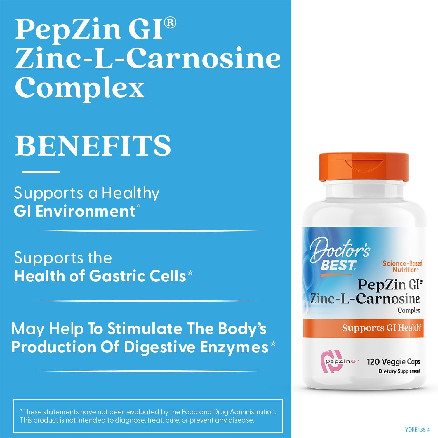 Doctor's Best PepZin GI, Zinc-L-Carnosine Complex, Non-GMO, Vegan, Gluten Free, Soy Free, Digestive Support, 120 Veggie Caps - Nirvana Guru