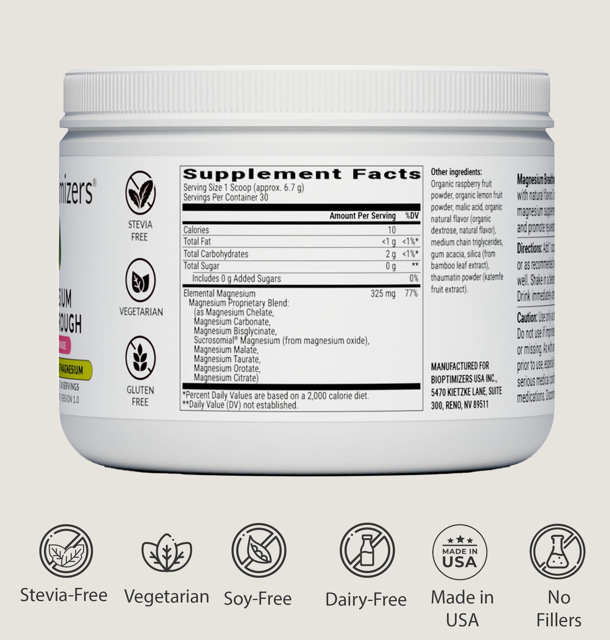 BIOptimizers Magnesium Breakthrough Drink - 8 Forms of Magnesium, Electrolytes, Sleep Health, Stress, Muscle Recovery, Heart Support | Glycinate, Citrate, Malate- Raspberry Lemon Nirvana Guru