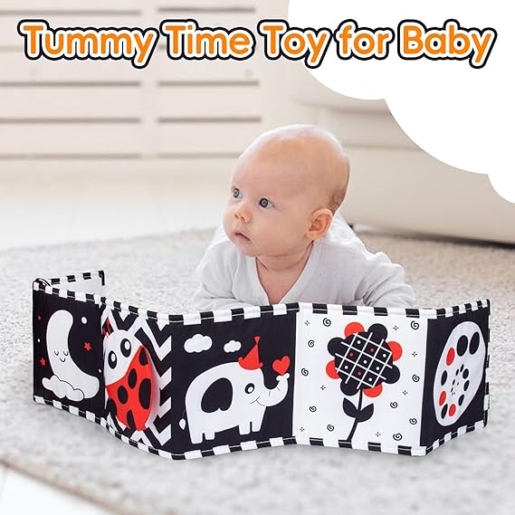 Cawgug Black and White High Contrast Baby Toys for Newborn Brain Development Tummy Time Soft Book Babies 0-3 6-12 Months Montessori Learning Activities Infant and Sensory Visual Stimulation Toys nirvanaguru
