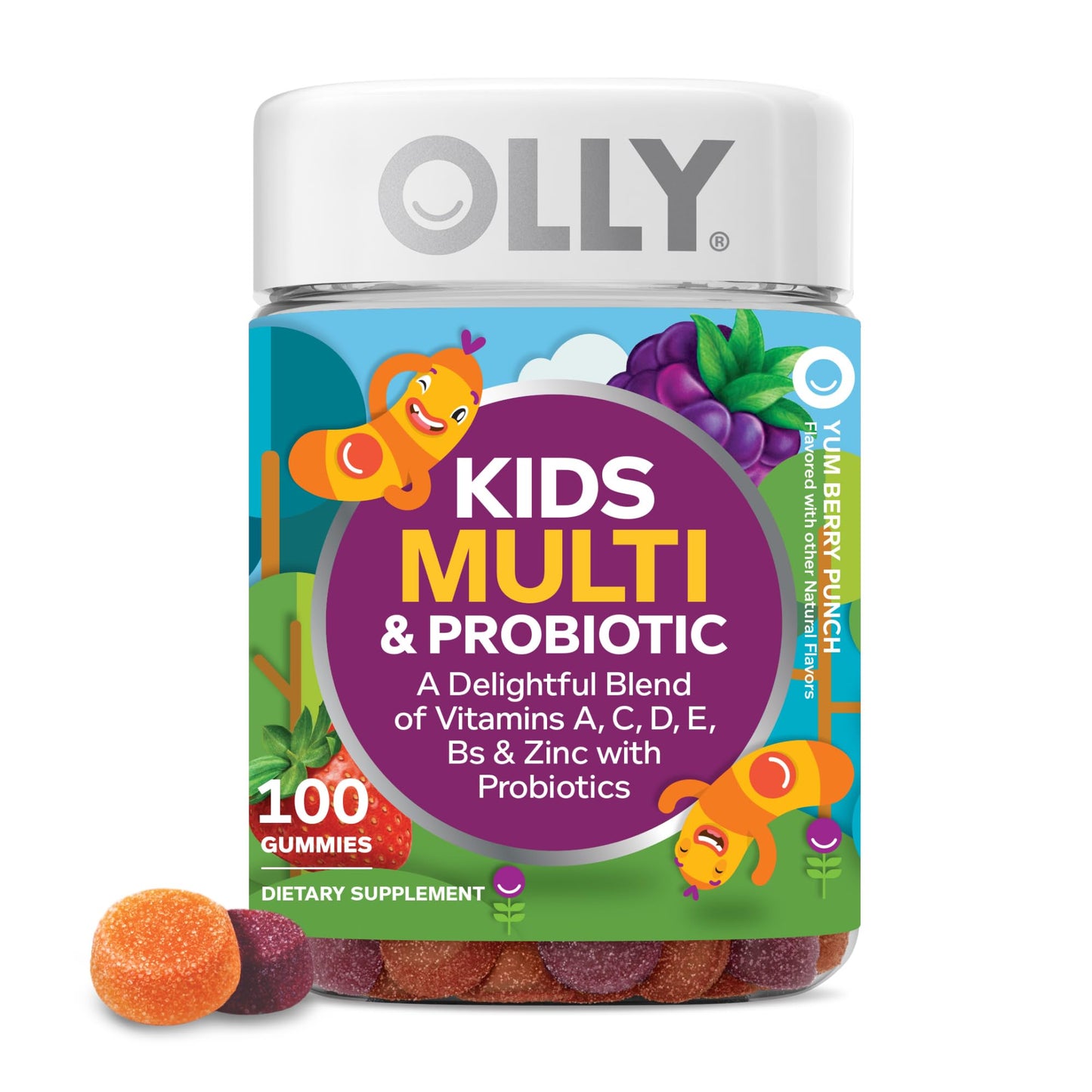 OLLY Kids Multivitamin & Probiotic Gummy, Digestive Support, Vitamins A, D, C, E, B, Zinc, Chewable Supplement, Berry Flavor, 50 day supply - 100 Count Nirvana Guru