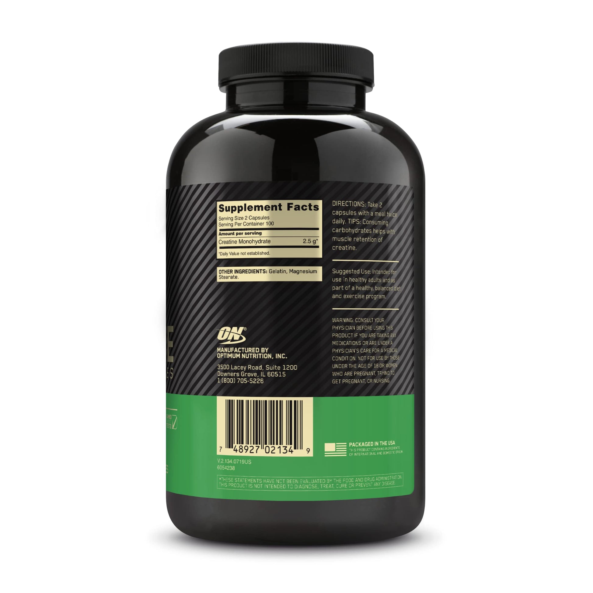 Optimum Nutrition Micronized Creatine Monohydrate Capsules, Keto Friendly, 2500mg, 100 Capsules - Nirvana Guru