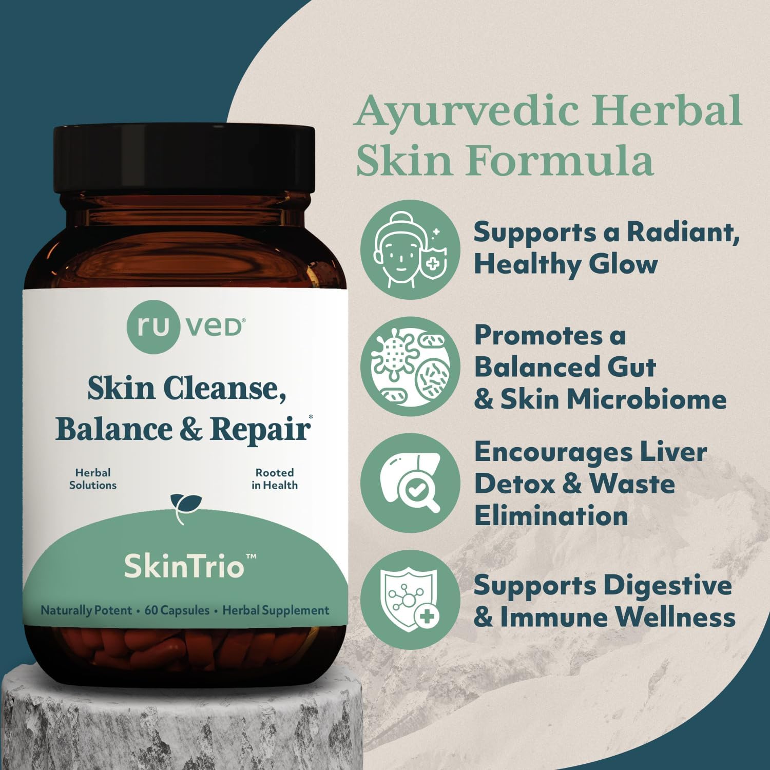 ruved SkinTrio - Neem Pills, Neem Supplement, Neem Capsules with Organic Neem Extract & Amla for Acne, Clear Skin Supplement - 60 Vegetarian Capsules (1 Count) Nirvana Guru