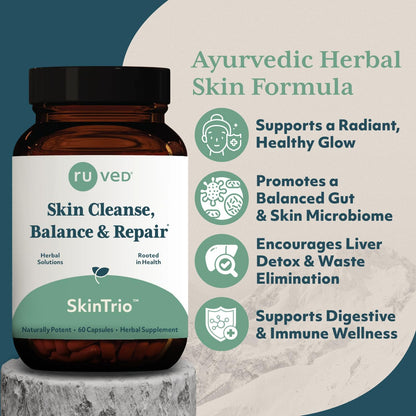 ruved SkinTrio - Neem Pills, Neem Supplement, Neem Capsules with Organic Neem Extract & Amla for Acne, Clear Skin Supplement - 60 Vegetarian Capsules (1 Count) Nirvana Guru
