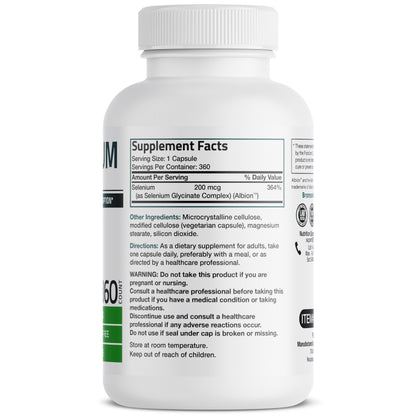 Bronson Selenium 200 mcg – Yeast Free Chelated Amino Acid Complex - Essential Trace Mineral with Superior Absorption, 250 Vegetarian Capsules Nirvana Guru