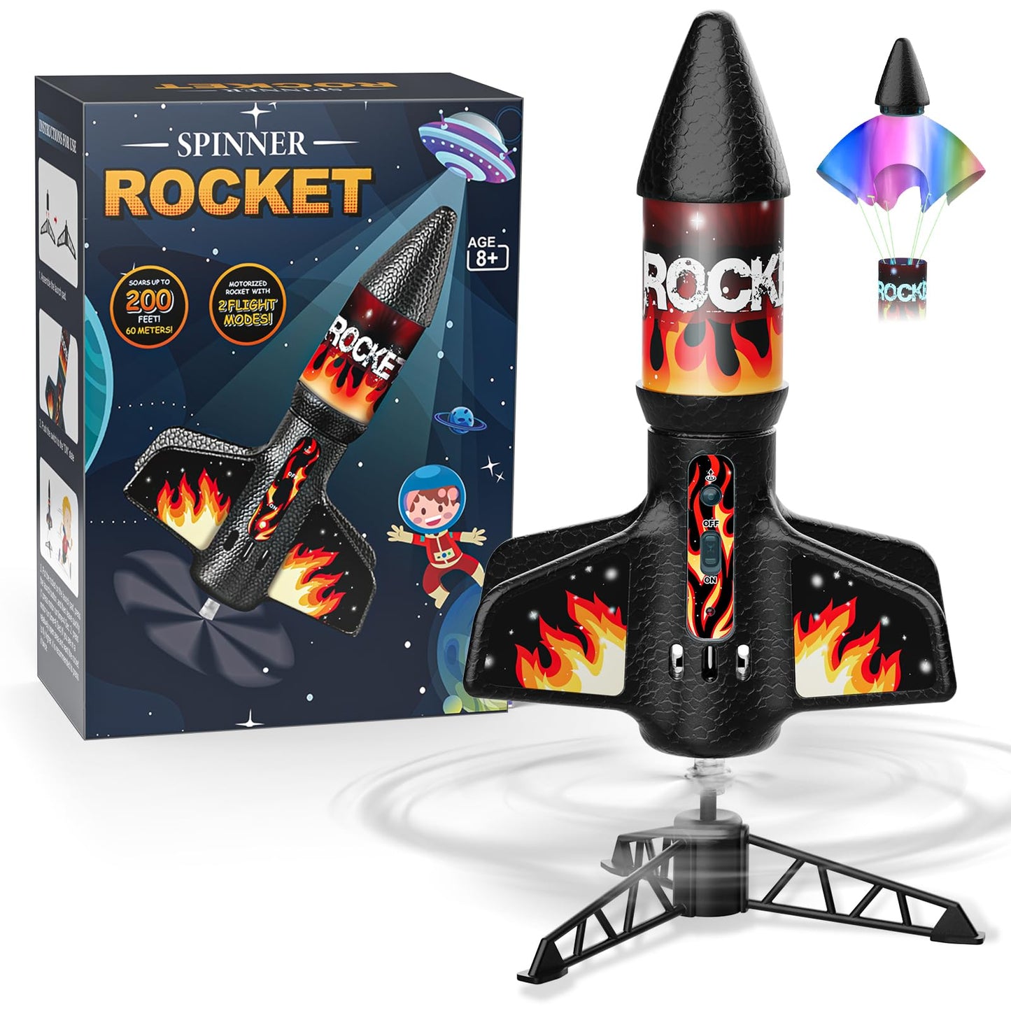 Rocket Launcher for Kids, Self Launching Motorized Air Rocket Toy, Outdoor Toys for Ages 8-12, Model Rockets with Parachute Safely Land, Spaceship Launch up to 200 ft Birthday Gifts for Boys Nirvana Guru