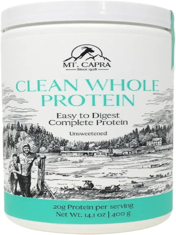 Mt. Capra Clean Whole Protein | Grass-Fed Goat Protein with Whey and Casein Protein | No Bloat, Build and Maintain Muscle, 20 g Protein per Serving, No Sweeteners | 13 Servings - 400 g - Nirvana Guru