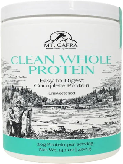 Mt. Capra Clean Whole Protein | Grass-Fed Goat Protein with Whey and Casein Protein | No Bloat, Build and Maintain Muscle, 20 g Protein per Serving, No Sweeteners | 13 Servings - 400 g - Nirvana Guru