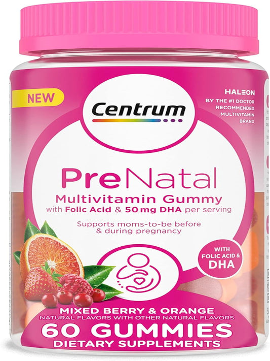 Centrum Prenatal Multivitamin Gummies with DHA and Folic Acid, Mixed Berry and Orange Flavors - 60 Count, 30 Day Supply Nirvana Guru