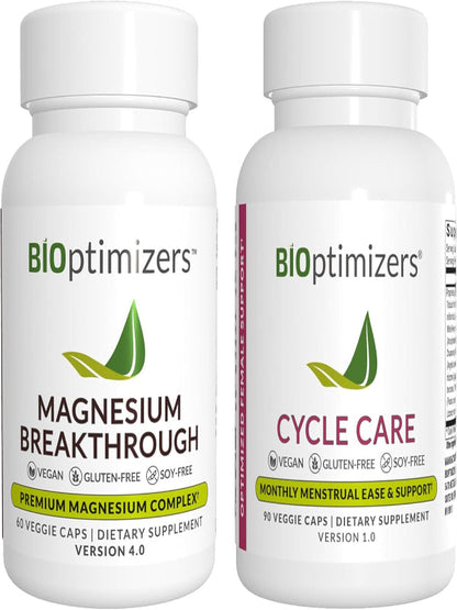 BiOptimizers Magnesium Breakthrough 4.0, (60 Capsules) & Cycle Care, (90 Capsules) - Natural Sleep, Brain, and Menstrual Relief Support Supplement Bundle Nirvana Guru