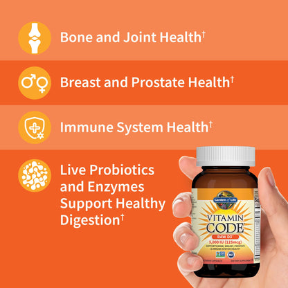 Garden of Life Vitamin D, Vitamin Code Raw D3, Vitamin D 2,000 IU, Raw Whole Food Vitamin D Supplements with Chlorella, Fruit, Veggies & Probiotics for Bone & Immune Health, 60 Vegetarian Capsules - Nirvana Guru