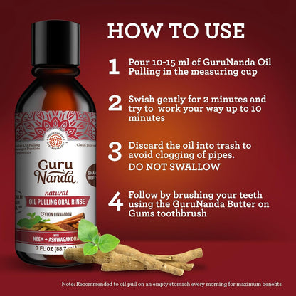GuruNanda Travel Size CocoMint Oil Pulling Mouthwash, 7 Essential Oils & Vitamins, Promotes Fresh Breath & Happy Gums, No Alcohol & Fluoride, 3 oz Nirvana Guru