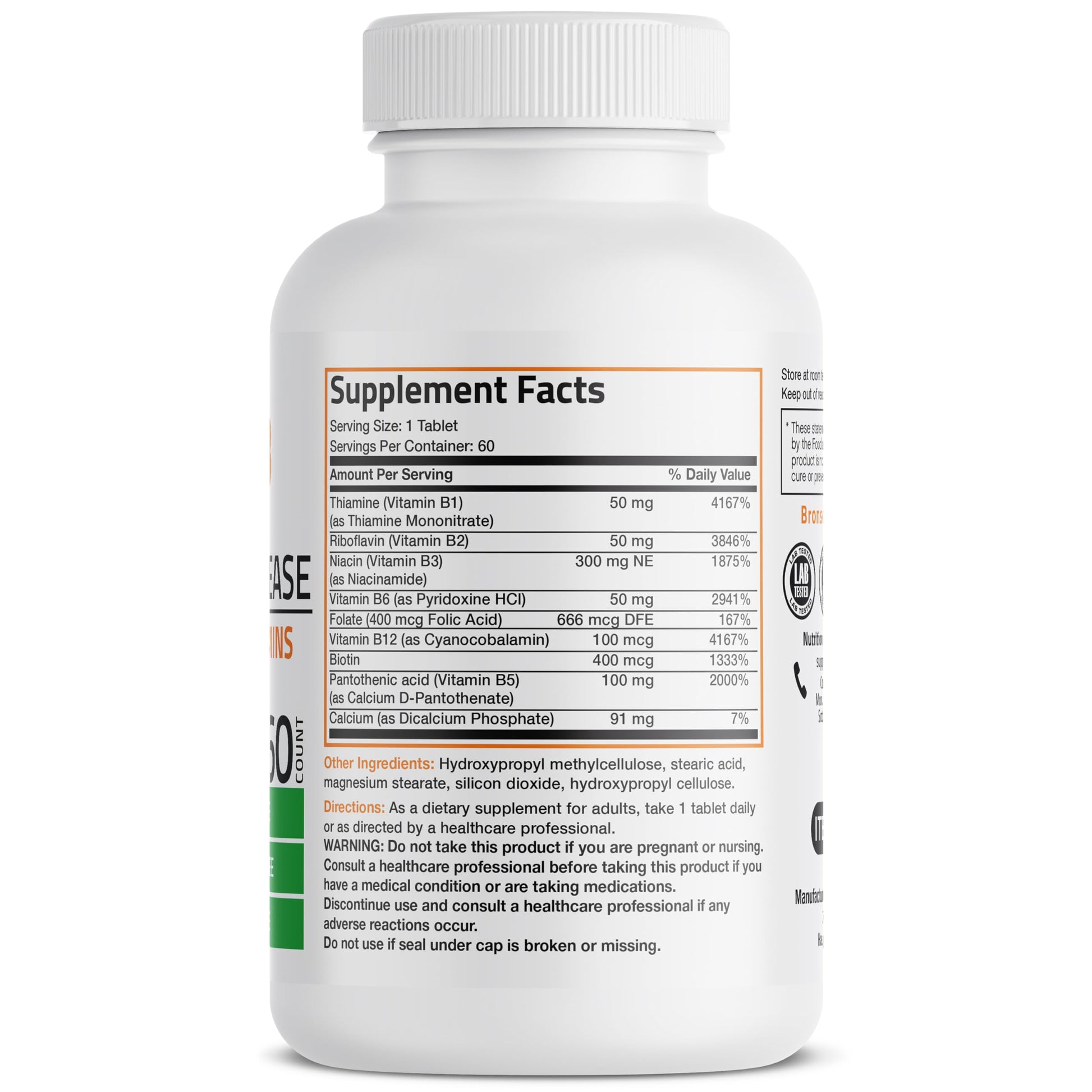 Bronson Super B Vitamin B Complex Sustained Slow Release (Vitamin B1, B2, B3, B6, B9 - Folic Acid, B12) Contains All B Vitamins 60 Tablets Nirvana Guru