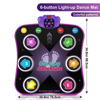 Flooyes Dance Mat Toys for 3-12 Year Old Kids, Electronic Dance Pad with Light-up 6-Button Wireless Bluetooth, Music Dance with 5 Game Modes, Birthday Toys Gifts for 3 4 5 6 7 8 9 10+ Year Old Girls Nirvana Guru