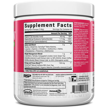 RSP NUTRITION AminoLean Pre Workout Powder, Amino Energy & Weight Management with Vegan BCAA Amino Acids, Natural Caffeine, Preworkout Boost for Men & Women, 30 Serv, Pink Lemonade… Nirvana Guru