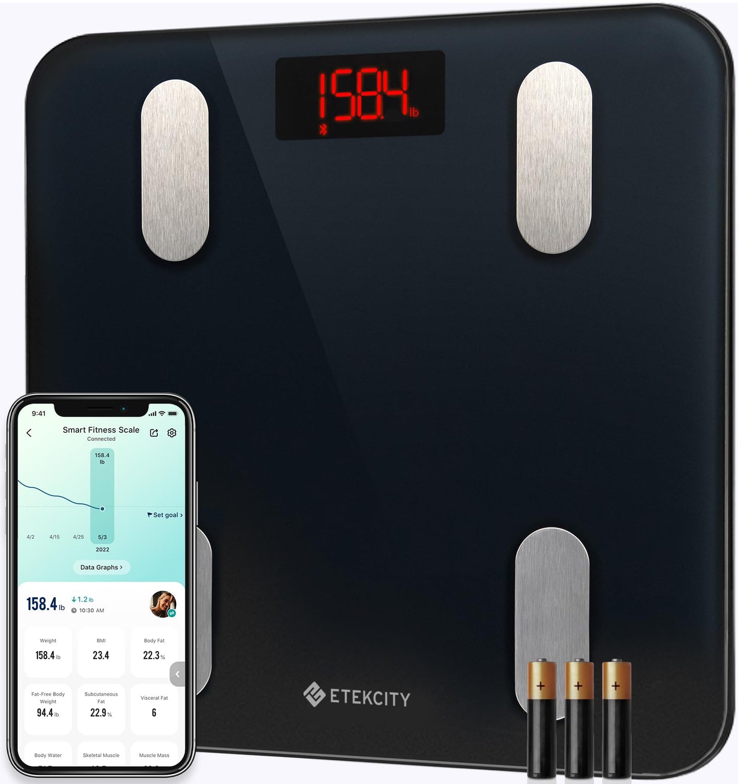 Etekcity Smart Scale for Body Weight FSA HSA Store Eligible, Bathroom Digital Weighing Scale with BMI, Body Fat, Muscle Mass, Accurate Bluetooth Home User Health Equipment Sync Apps Nirvana Guru