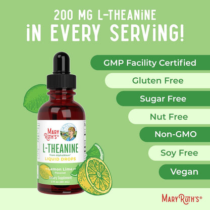 MaryRuth's L Theanine 200mg Liquid Drops | Mood Support for Adults & Kids | Focus Supplement | Natural Sleep Support | Vegan | Non-GMO | Gluten Free | 30 Servings - Nirvana Guru