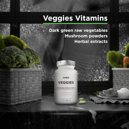 Amen Veggies, Daily Veggies Vitamins Supplement, Vegetables Vegan Blend & Whole-Food Raw Greens Multivitamin Capsules, Mushroom Complex, Superfood, Minerals, Green Vegetable Nutrients, Non-GMO, 90 ct Nirvana Guru