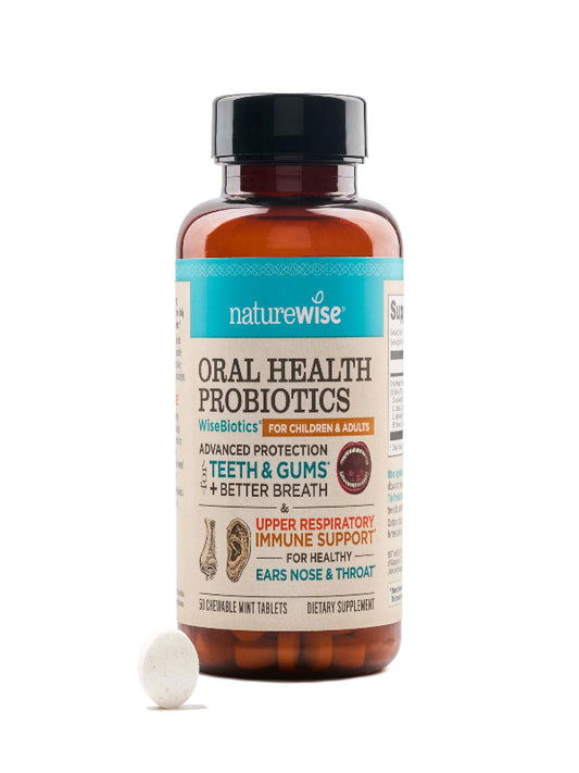 NatureWise Oral Probiotics for Teeth & Gums & Fresh Breath* - Chewable Sugar-Free Mint Tablet - Dental Support for Kids & Adults w/ BLIS K12 & M18 - Non-GMO - 50 Count[50-Day Supply] - Nirvana Guru