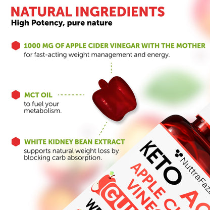 Keto ACV Gummies Advanced Weight Loss - ACV Keto Gummies for Weight Loss for Women and Men - Keto Gummies Supplement - Detox & Cleanse, Digestion - Apple Cider Vinegar - Apple Flavor