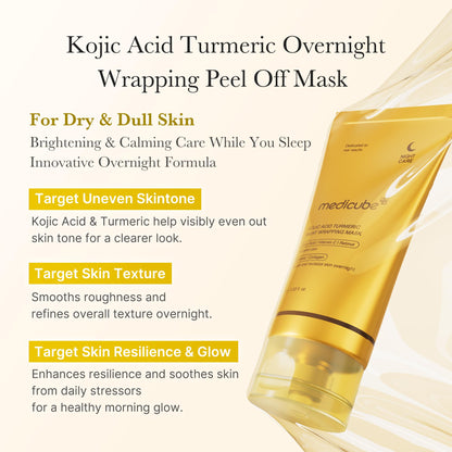 medicube PDRN Caffeine Overnight Wrapping Peel Off Facial Mask | Firming, Depuffing & Hydration | Salmon DNA + Caffeine + Collagen For Refined, Glass Skin & Face Contour Support | Korean Skin Care Nirvana Guru