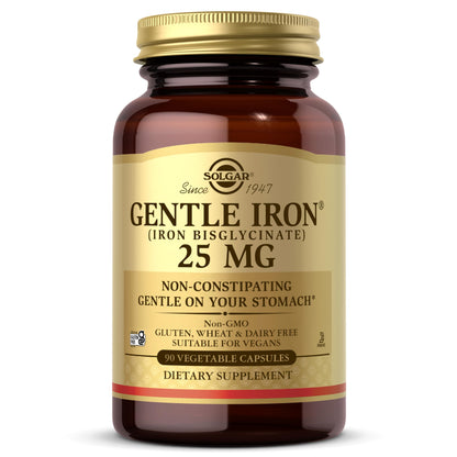Solgar Gentle Iron, 180 Vegetable Capsules - Ideal for Sensitive Stomachs - Non-Constipating - Red Blood Cell Supplement - Non GMO, Vegan, Gluten-Free, Dairy Free, Kosher - 180 Servings Nirvana Guru
