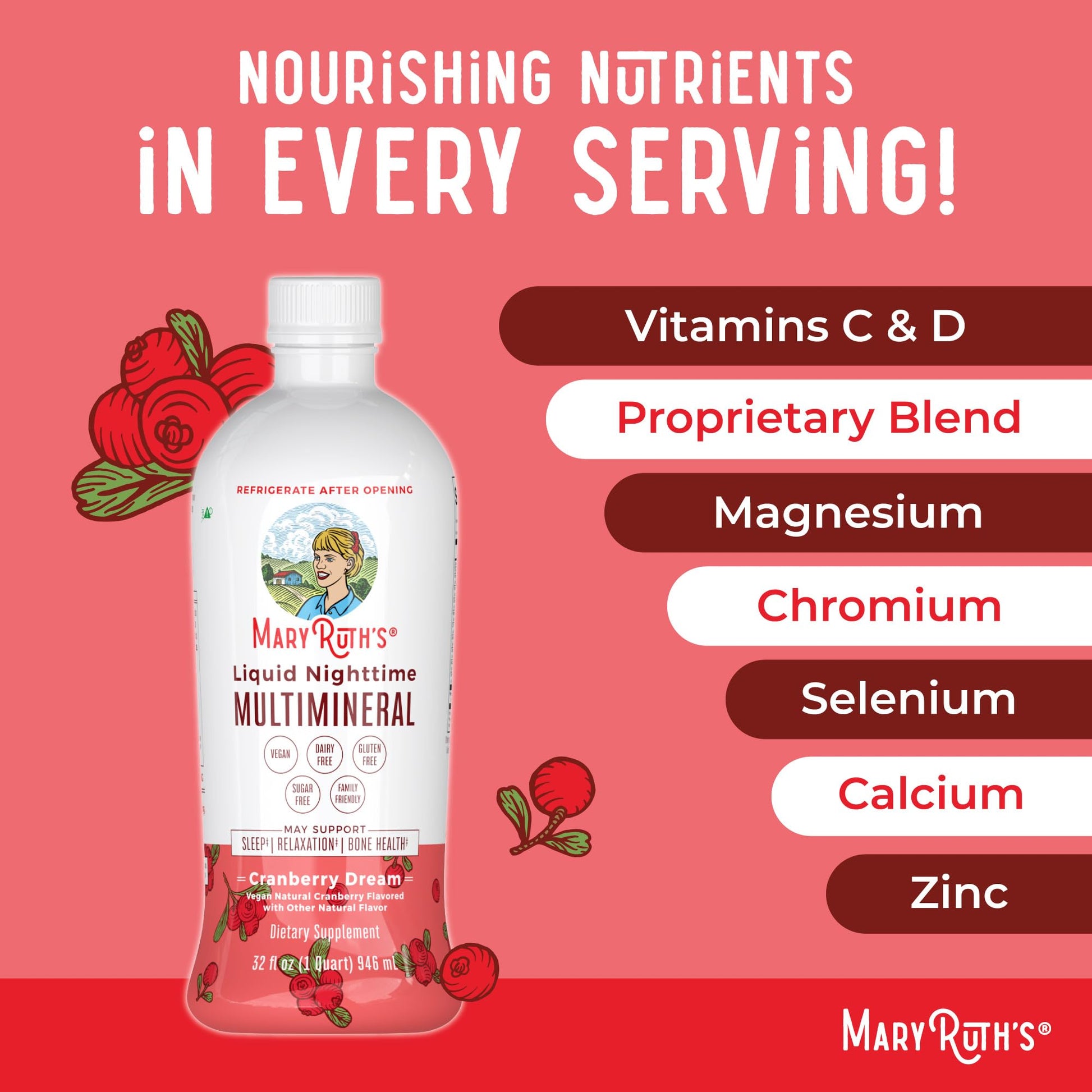 MaryRuth's Liquid Nighttime Multimineral | NO Melatonin | Bedtime Routine | Magnesium Citrate | Calcium | Zinc | Vitamin D3| Available in 4 Flavors | Vegan | Sugar Free | Gluten Free | 32 Oz - Nirvana Guru