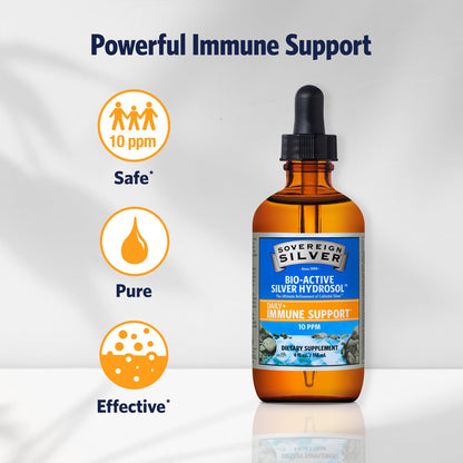 Sovereign Silver Immune Support - Colloidal Silver, Bio-Active Silver Hydrosol, 10 ppm, Liquid Dropper, 4 Fl Oz, (118 mL) Nirvana Guru
