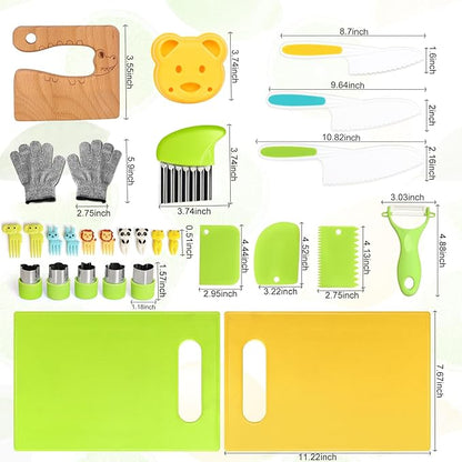 28PCS Toddler Knife Set - Kids Knifes for Real Cooking, Montessori Kids Kitchen Knife Set with Cutting Board Crinkle Cutters Kid Safe Knives, Toddlers Kitchen Tools for Age 2-10 Year Old Girl Boy nirvanaguru