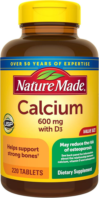 Nature Made Calcium 600 mg with Vitamin D3, Dietary Supplement for Bone Support, 220 Tablets (pack of 1) - Nirvana Guru