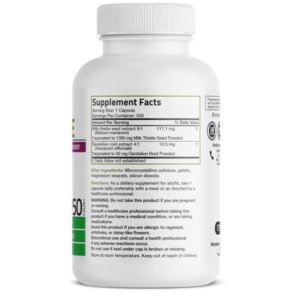 Bronson Milk Thistle Silymarin Marianum & Dandelion Root Liver Health Support, Antioxidant Support, Detox, 120 Capsules