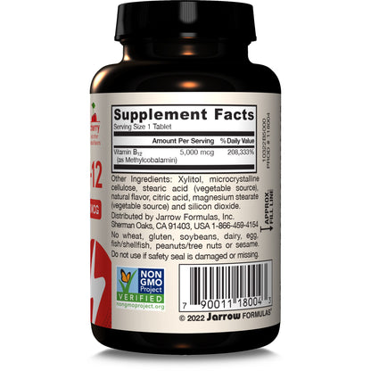 Jarrow Formulas Vitamin B12 5000 mcg - Maximum Strength for Cellular Energy and Brain Health, 60 Cherry Chewable Tablets, B12 Vitamins 5000 mcg - Nirvana Guru