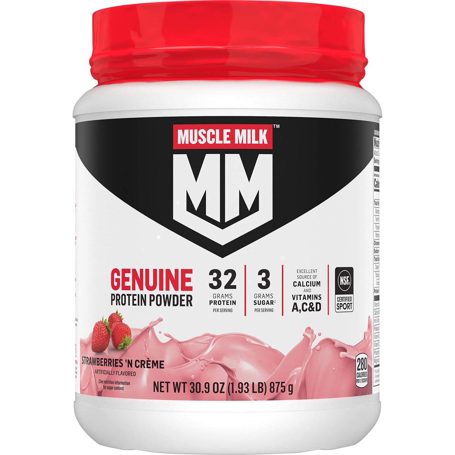 Muscle Milk Genuine Protein Powder, Chocolate, 1.93 Pounds, 13 Servings, 32g Protein, 2g Sugar, Calcium, Vitamins A, C & D, NSF Certified for Sport, Energizing Snack, Packaging May Vary Nirvana Guru