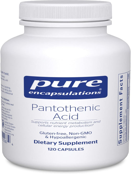 Pure Encapsulations Pantothenic Acid | Hypoallergenic Supplement Supports Cellular Energy Production, Adrenal and Cardiovascular Health | 120 Capsules - Nirvana Guru