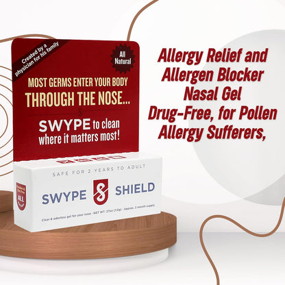 Swype Shield Airborne Particle and Allergen Blocker Nasal Gel - Drug-Free, for Pollen Allergy Sufferers, for Airplane Travel - (Unscented) Over 180 Applications Per Tube (0.27 oz, 7.5g Pack of 1) Nirvana Guru