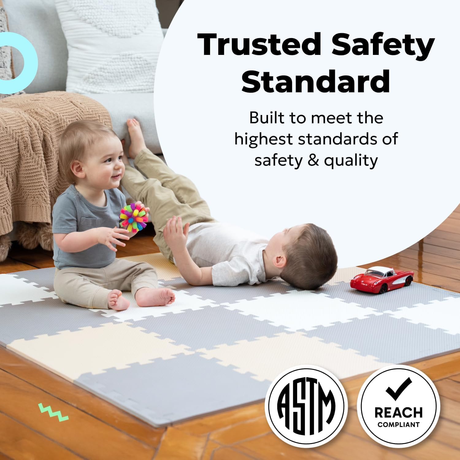 MioTetto Foam Floor Tiles for Kids - Non-Toxic Comfortable Baby Play Mat and Interlocking Foam Tiles, Fits with 50x50 Playpen Mat for Crawling & Development, Soft Play Mat for Babies 6-12 Months Nirvana Guru