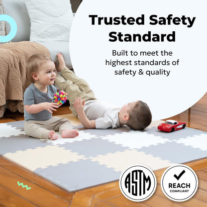 MioTetto Foam Floor Tiles for Kids - Non-Toxic Comfortable Baby Play Mat and Interlocking Foam Tiles, Fits with 50x50 Playpen Mat for Crawling & Development, Soft Play Mat for Babies 6-12 Months Nirvana Guru