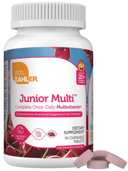 Zahler Kids Multivitamin Chewable Vitamin Tablet - Complete One Daily Kids Vitamins Supplement - Contains 20+ Minerals & Vitamins for Kids & Toddlers - Kosher Multivitamins Cherry Flavor (90) - Nirvana Guru